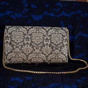 Elegant Patterned Clutch with Gold Chain